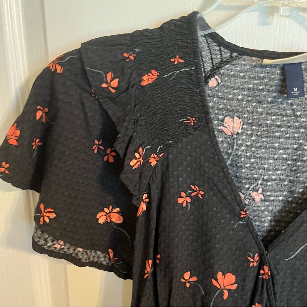 Universal Threads sz M Fall Floral Wrap Dress Black Orange Accents